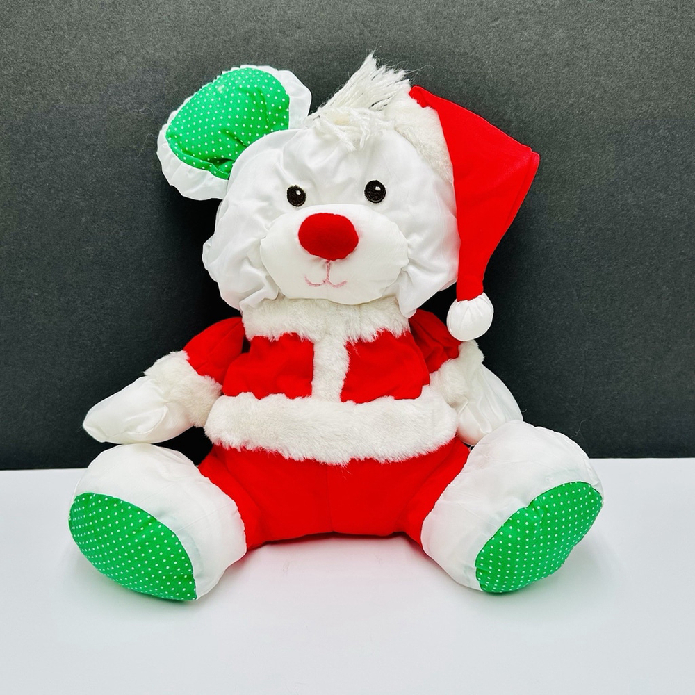Fisher Price Puffalumps Christmas Mouse 12” Red Santa Suit Green Dots 1991